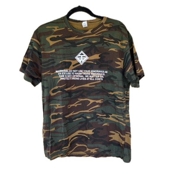Anvil Tops - Protect Trans Lives At All Costs Camo Print Shirt by Transfigure Print Co 🏳️‍⚧️
